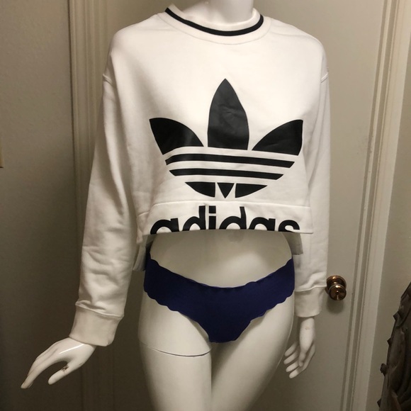 Woman’s Adidas Cropped Logo Sweat Shirt - Picture 1 of 5